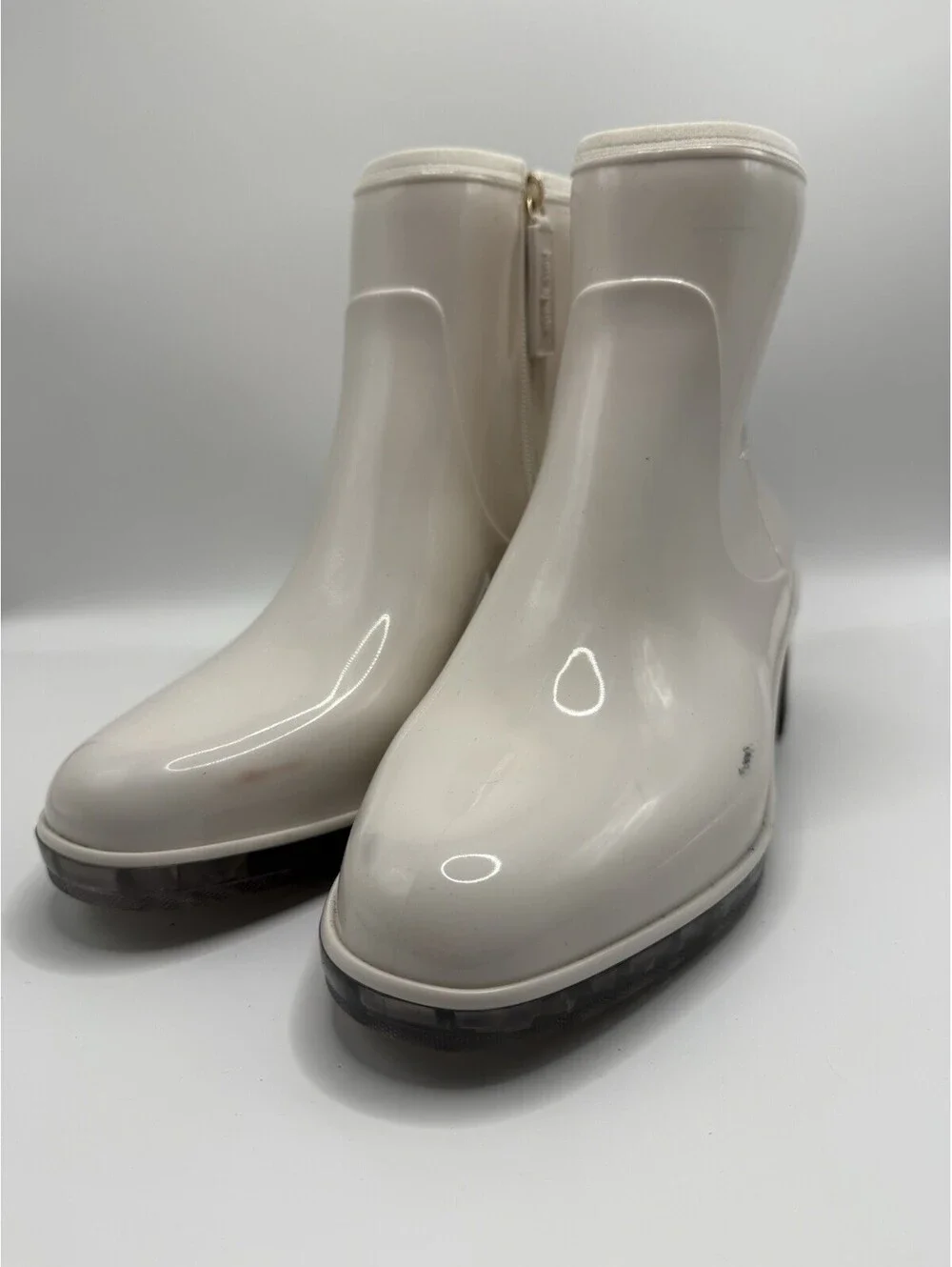 Kate Spade Puddle Women's Rain Boot Platform Heel Parchment Crystal Size 9
